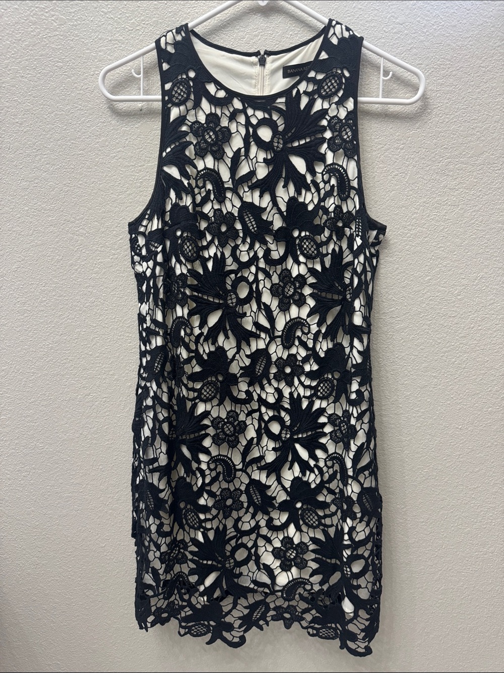 Banana Republic Black Floral Lace Mini Dress with Cream Underlay